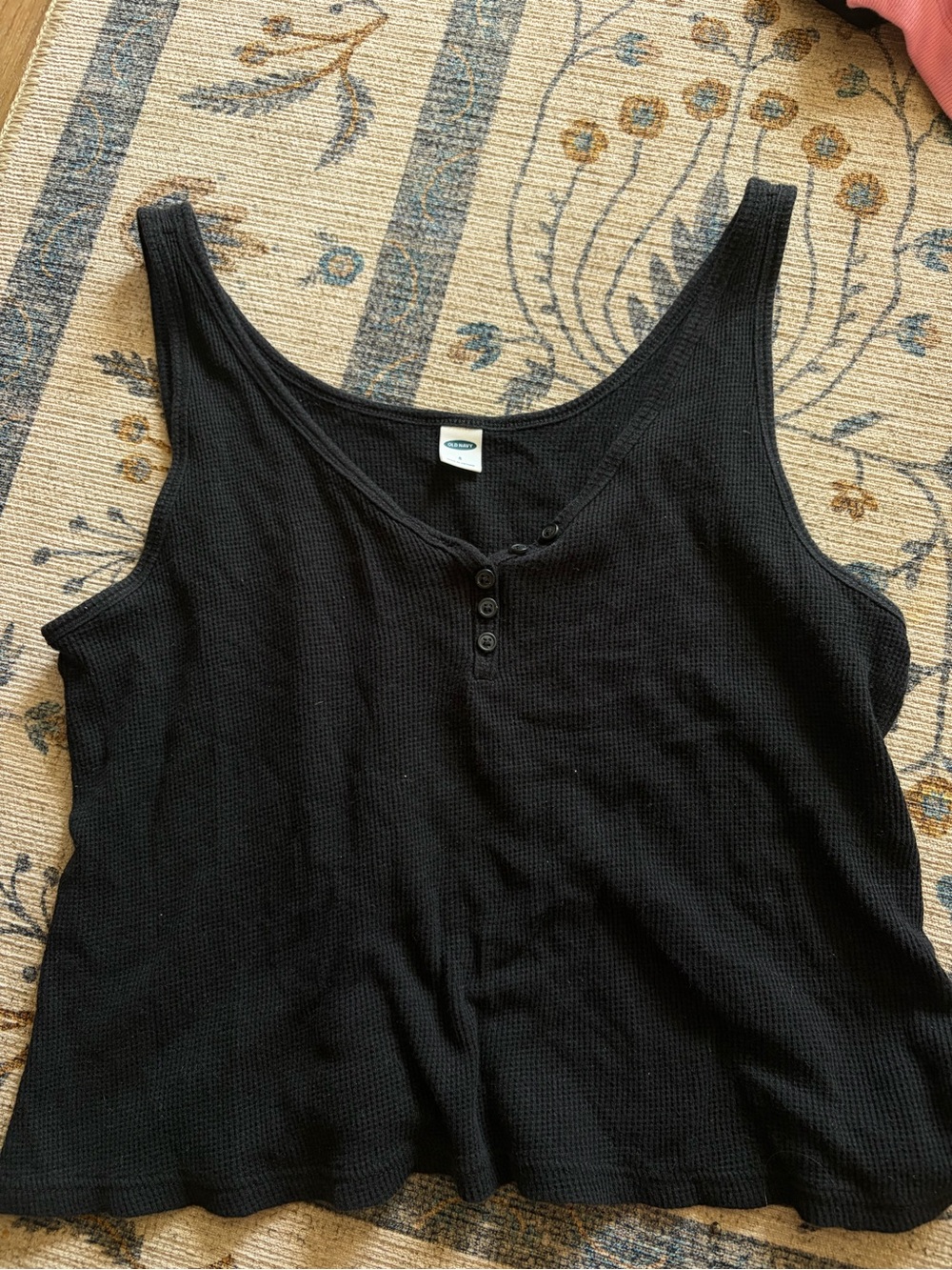 Black Ribbed Button-Front Tank Top - 3-Button Detail
